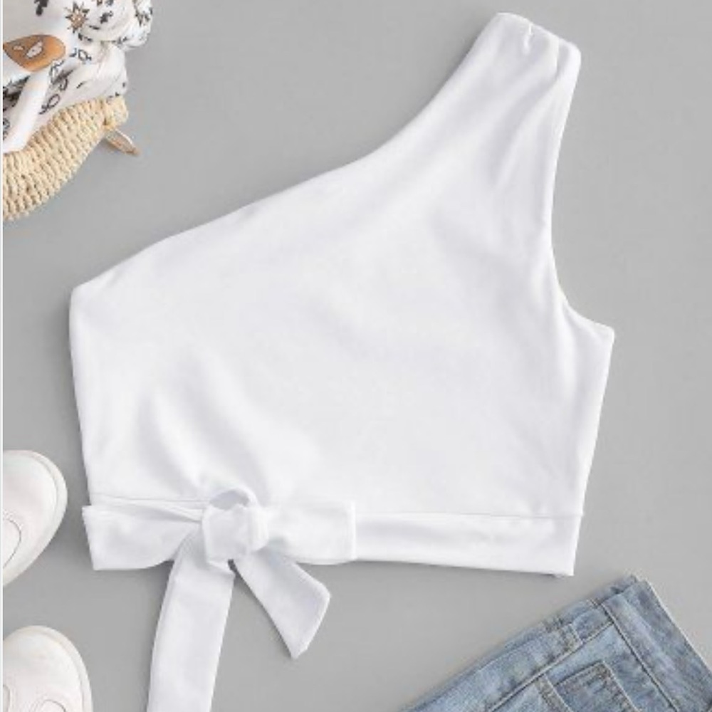 Women's Casual One Shoulder Ruched Crop